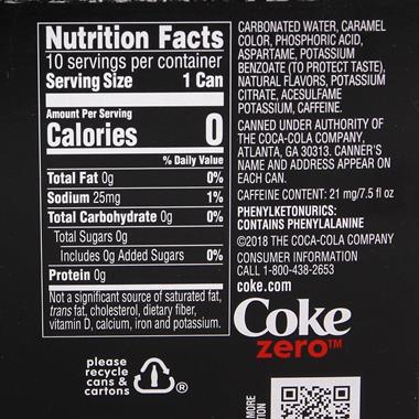 Coca Cola Zero Sugar Minis 10Pk | Hy-Vee Aisles Online Grocery Shopping