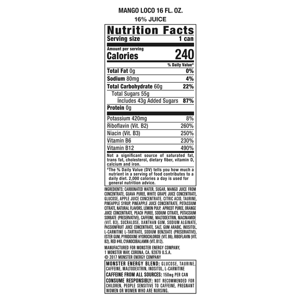 monster nutrition label